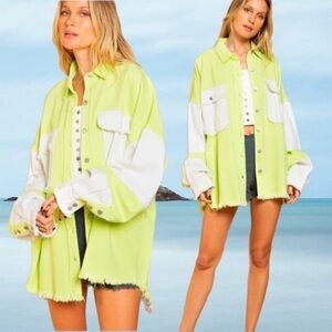 POL | Neon Dreams Twill Oversized Shacket Jacket Green Yellow White New Large